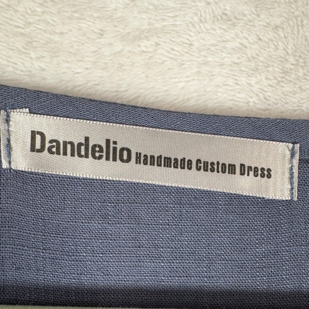 Dandelio Handmade Linen Cotton Cinch Drawstring Dress Blue L/XL | Oversized Midi - Picture 5 of 11